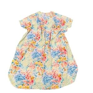 Winlar Caftan MuuMuu Maxi One Size S-4X Bright Floral Mrs Roper Lightweight‎ EUC